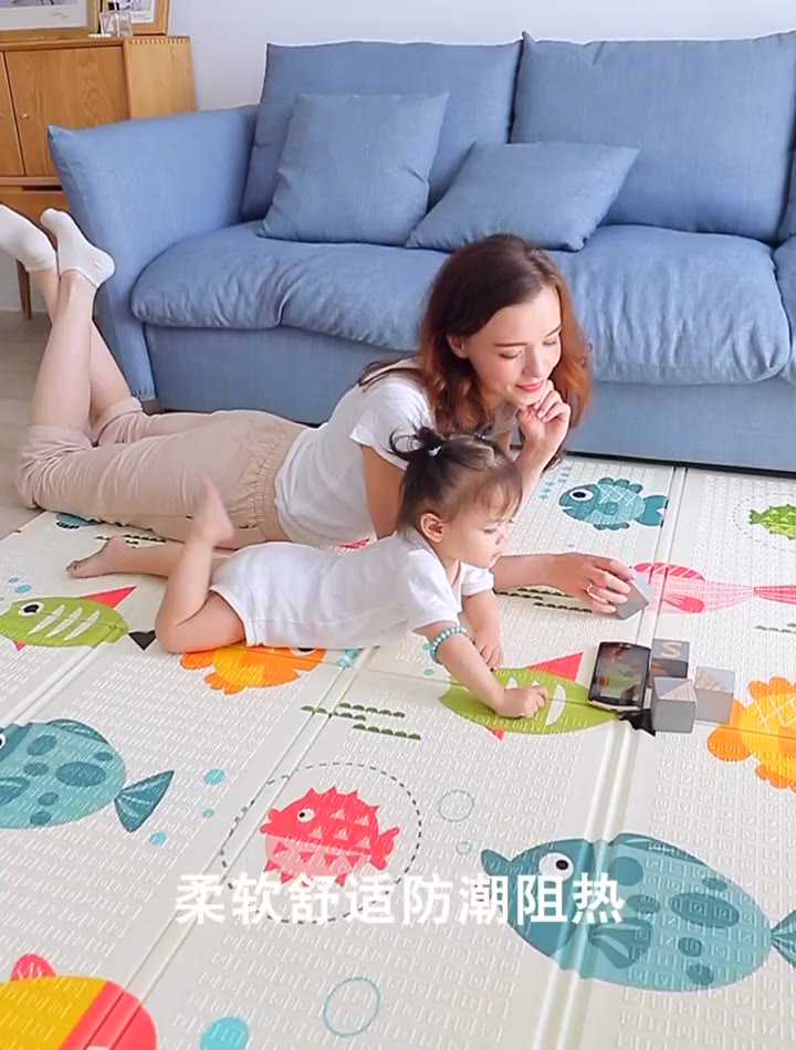 #playmat （150/180CM）Baby Playmat 2CM XPE Double Sided Crawling Floor Mat Foldable Mat Free Bag