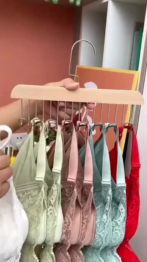 8 Hooks Non-Slip Solid Wood Hanger Space Saving Woman Bra Hanger Man Belt Tie Hanger Durable ❤️   ゚viral         #fyp #fyp #tiktokaffiliate #trending #viral #trendingvideo #hanger #Home #closet