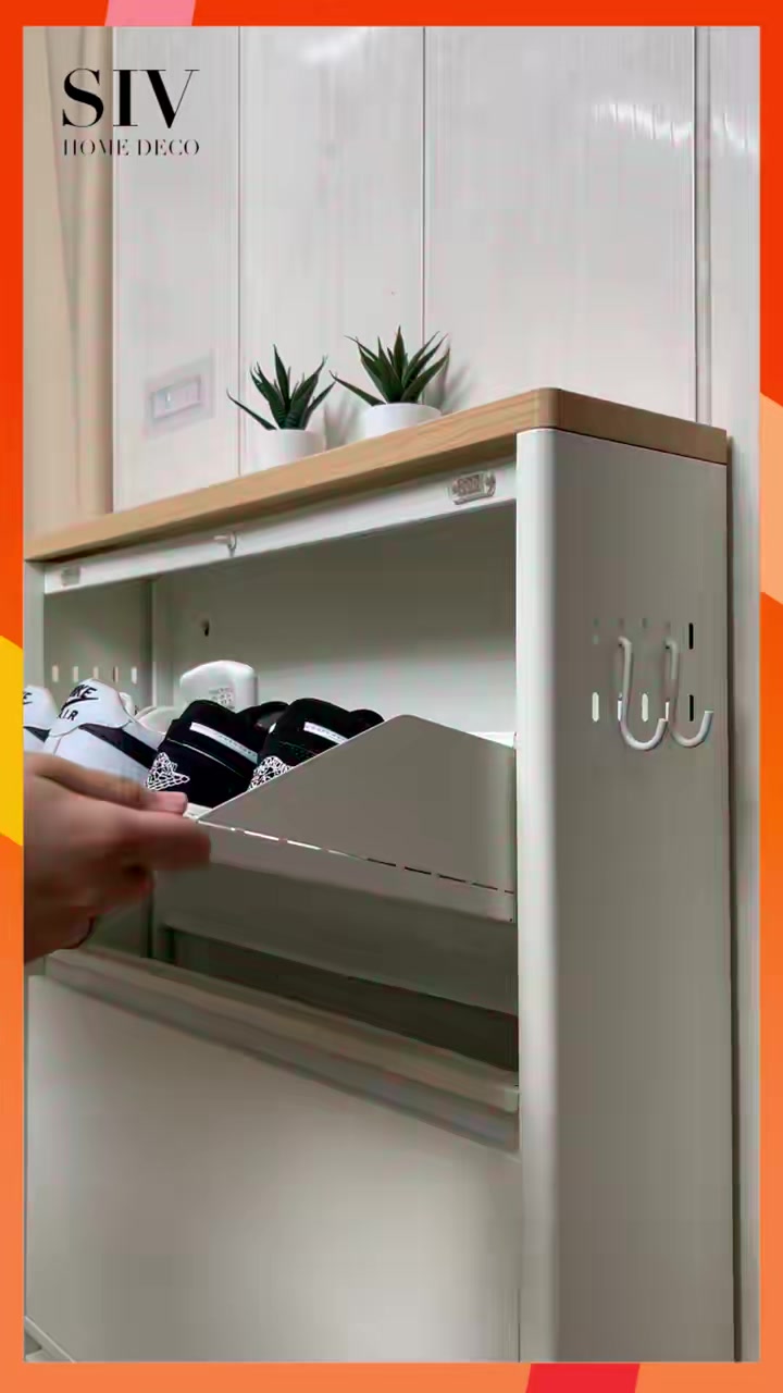 [Ultra Thin]SIV Slim Shoe Cabinet Wall Mounted Metal Shoe Rack …Organizer With Wooden Design#multifunction #usefulthings #goodthings #storagehacks #foryou #organization #homehacks #storage #livingtips #goodthingsinlife #racks #organizetips #organz...
