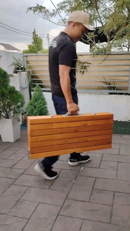 [ READY STOCK ] Wooden Picnic Table Foldable Meja Lipat Kayu With 4 Chairs Folding Adjustable Outdoor Camping (8081)户外桌子