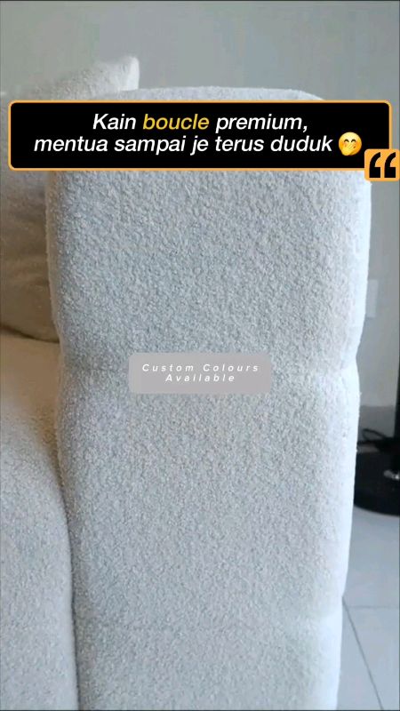 Sofa 3 seater Perona Marshmallow Sofa buatan Malaysia dengan rangka kayu meranti solid gred eksport #3seatersofa #SofaBoucle