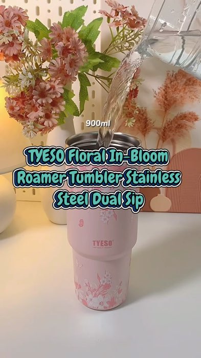 ￼TYESO Floral In-Bloom Roamer Tumbler Stainless Steel Dual Sip Temperature Retention (900ml) TS-01024