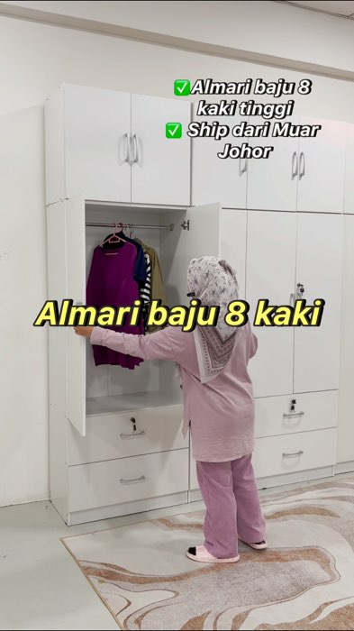 Almari baju 8 kaki tinggi #sklfurnituremall #fyp #almari #almaribaju #wardrobe #kabinetbaju #almaripakaian #almaribajumurah #rakbaju #almaribaju8kaki