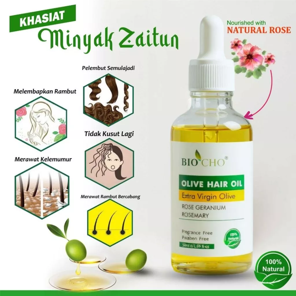 100% NATURAL - MINYAK RAMBUT ZAITUN/ HAIR OLIVE OIL 50ML