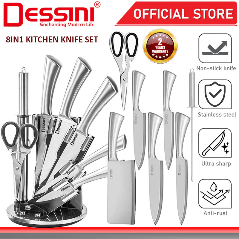DESSINI ITALY 8 IN 1 Stainless Steel Knife Cleaver Scissor